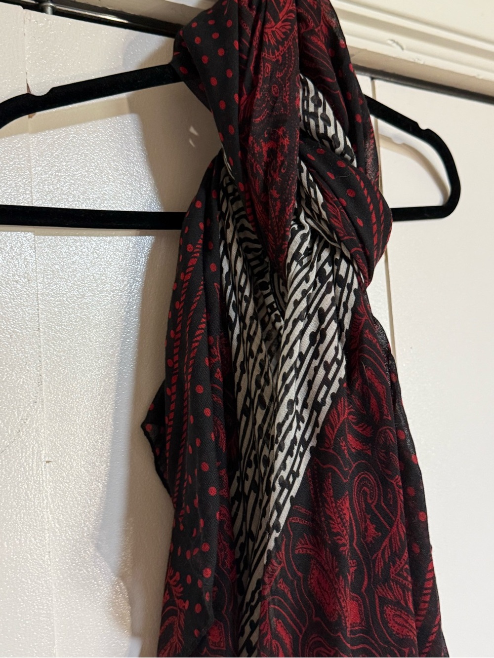BP Boho Mixed Print Lightweight Scarf Wrap Shawl Black Red Ivory - Picture 12 of 15